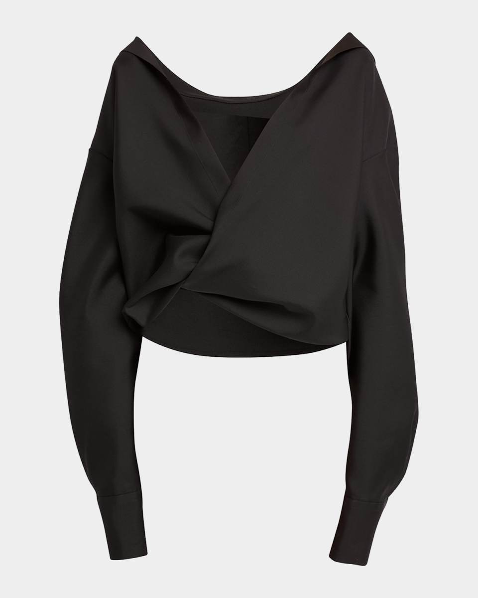 Draped Collared Wrap Blouse
